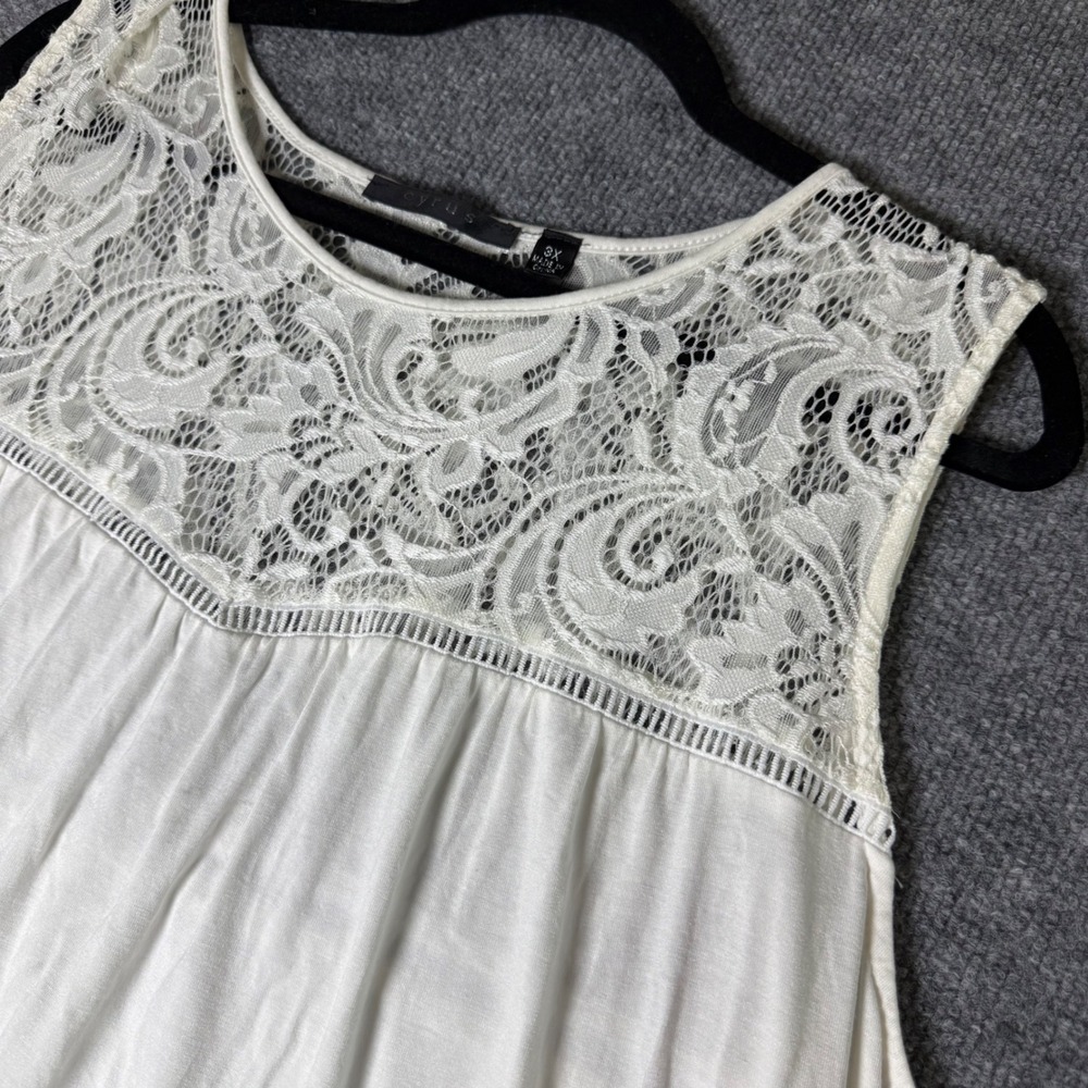 Cyrus Womens 3X White Lace Yoke Sleeveless Blouse Relaxed Fit‎ Tank Top